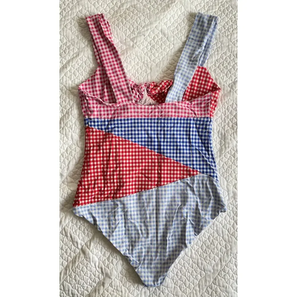Marysia Sagaponack Multi Gingham Check Red Blue Twist Front One Piece Swimsuit - Picture 5 of 7